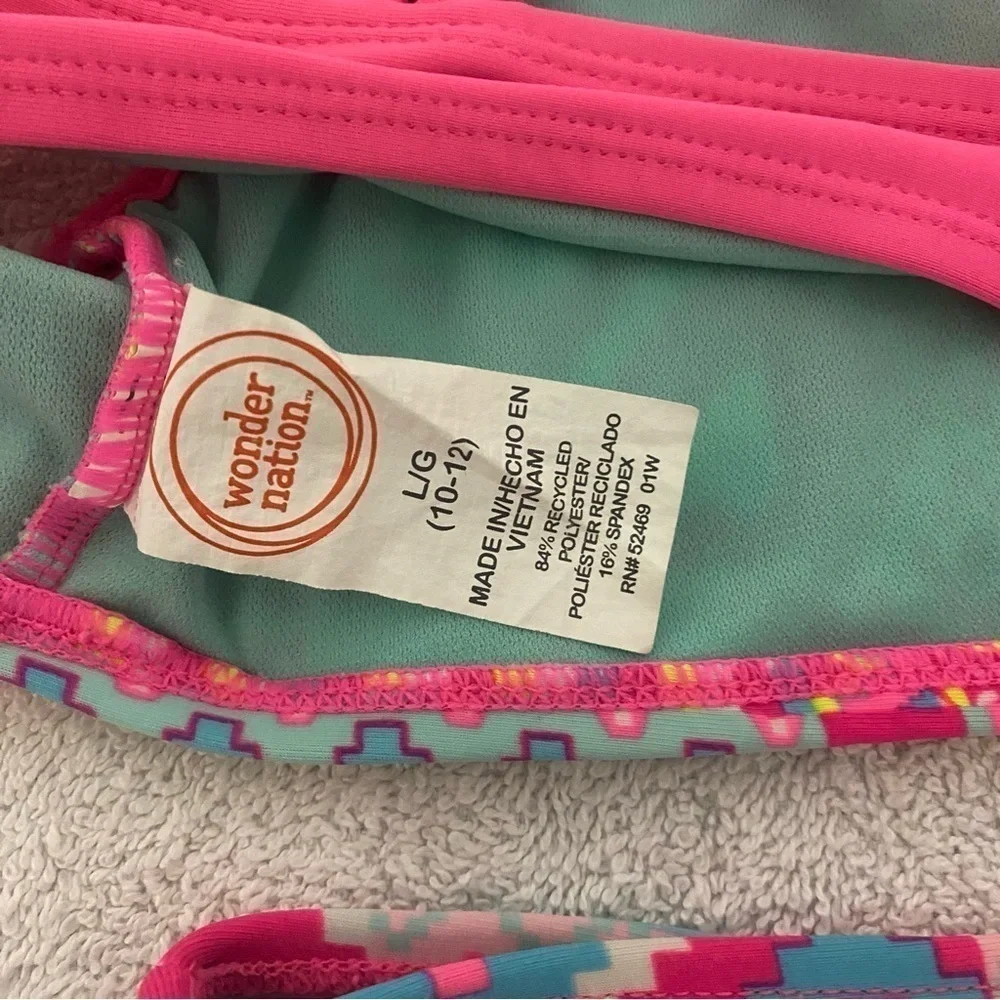 Wonder Nation Girls Swimsuit Color Blue/Pink Size Large 10/12 Swimming